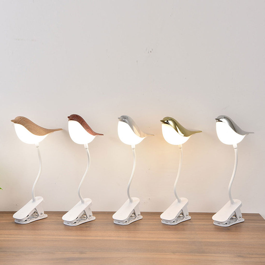 Nordic Creative Bird Clip USB Charging LED Night Light Table Lamp Decorative Bedside Lamp Brightness Adjustable Portable Design Cute Bird Shape for Kids Room Nursery Bedroom Home Office Lighting Gift Idea