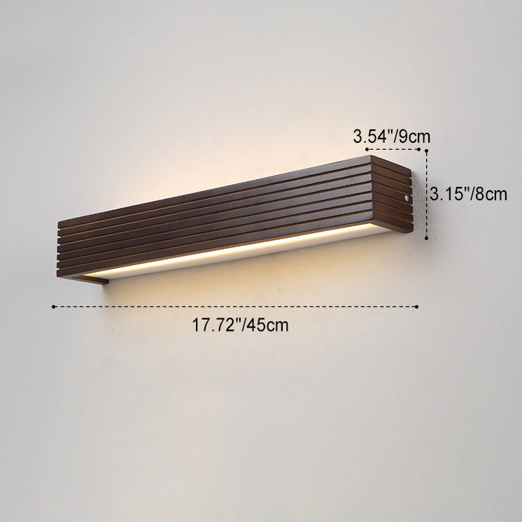 Traditional Chinese Striped Wood LED Vanity Mirror Sconce Lamp for Bathroom