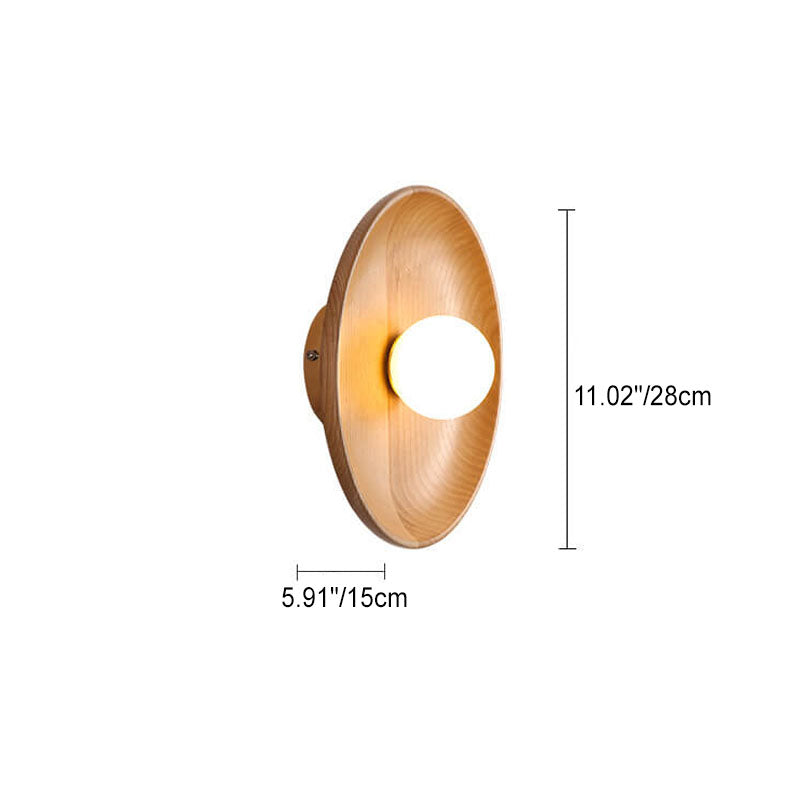 Modern Minimalist Round Wood Wall Sconce Lamp - 1-Light Design, Rustic Home Lighting, Elegant Fixture for Living Room, Bedroom, and Hallway