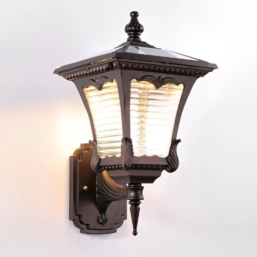 Vintage Striped Glass LED Solar Wall Lights Waterproof Black Retro