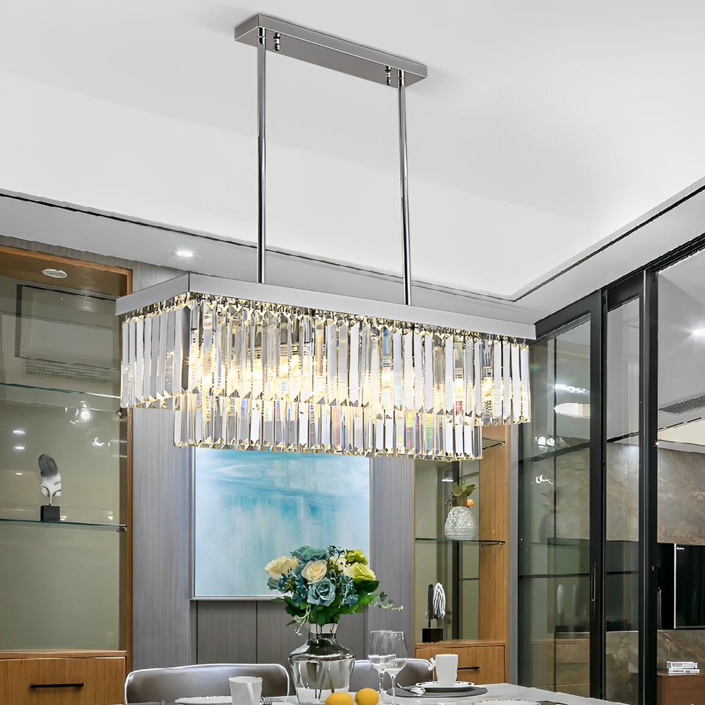 Rectangular Metal Crystal Chandelier - 3 Step Dimming Nordic Design for Dining Room