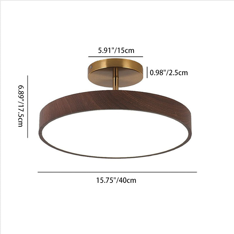 Wabi-Sabi Minimalist Wood Grain Round LED Semi-Flush Mount Light