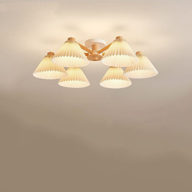 Nordic Wood Pleated Shade Semi-Flush Mount Ceiling Light - 3/6/8 Light Options for Modern Home Decor