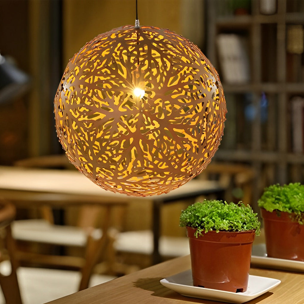 Handmade Basswood Hollowed Ball Chandelier - Modern LED Shade Lighting