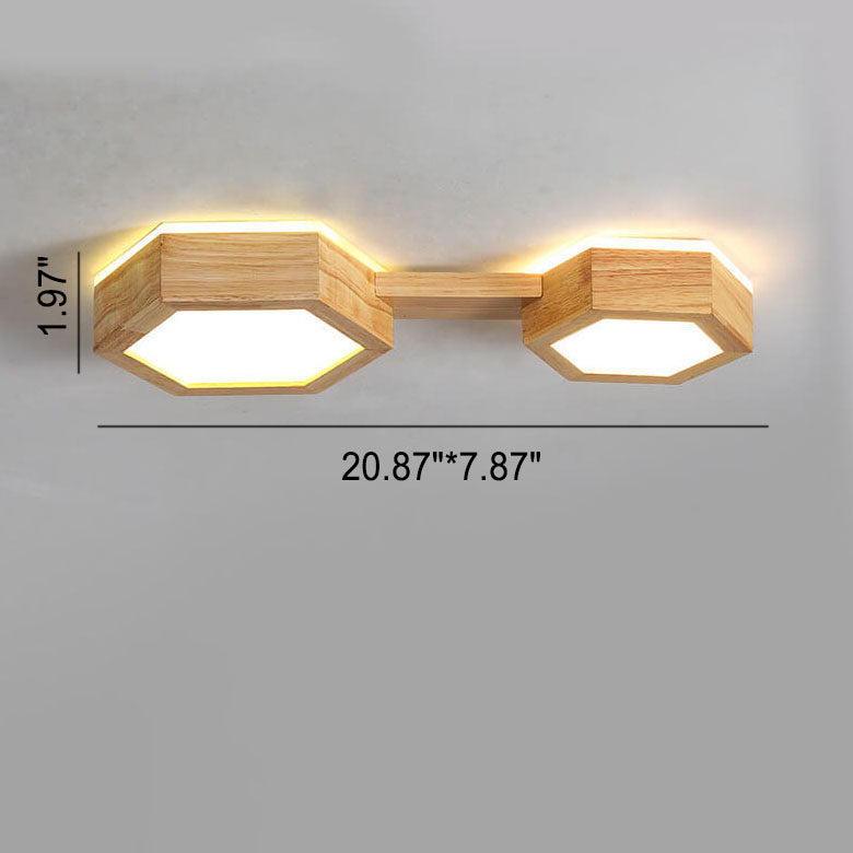 Modern Wooden Hexagonal LED Ceiling Light - Flush Mount Design