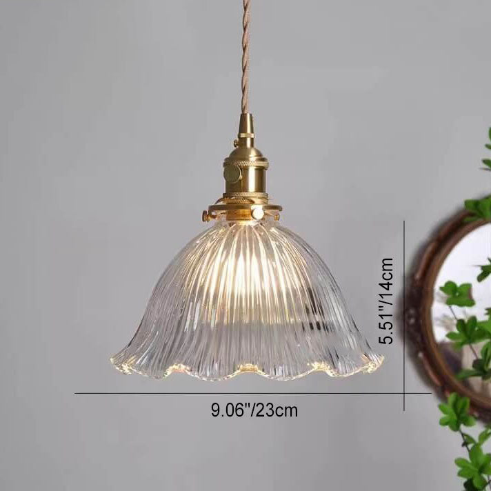 Nordic Minimalist Copper Glass Pendant Light - 1-Light Walnut Flower Design