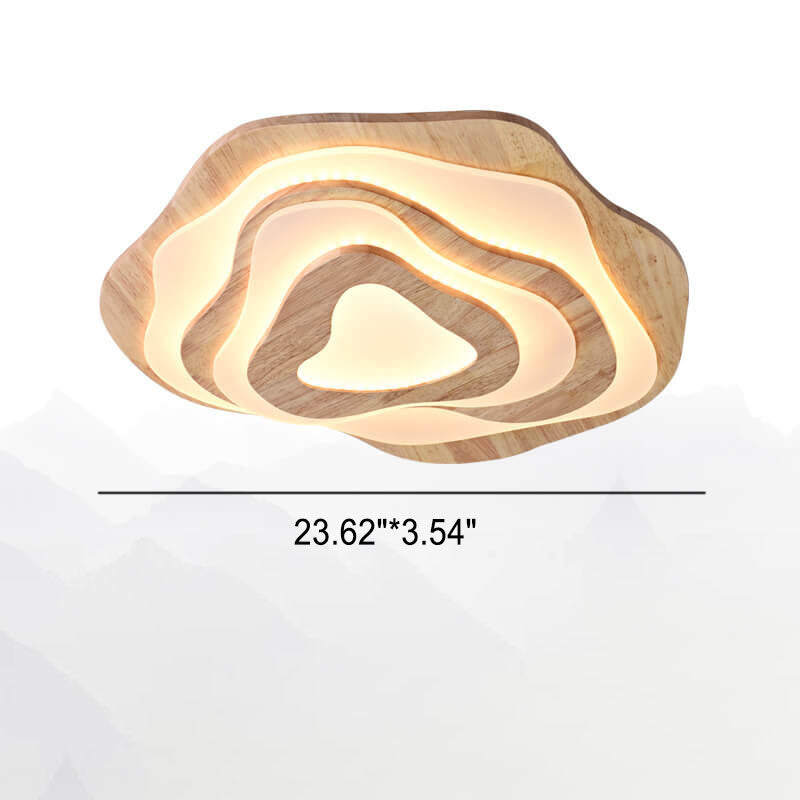 Modern Chinese Solid Wood Round LED Ceiling Light - Textured Flush Mount Lamp