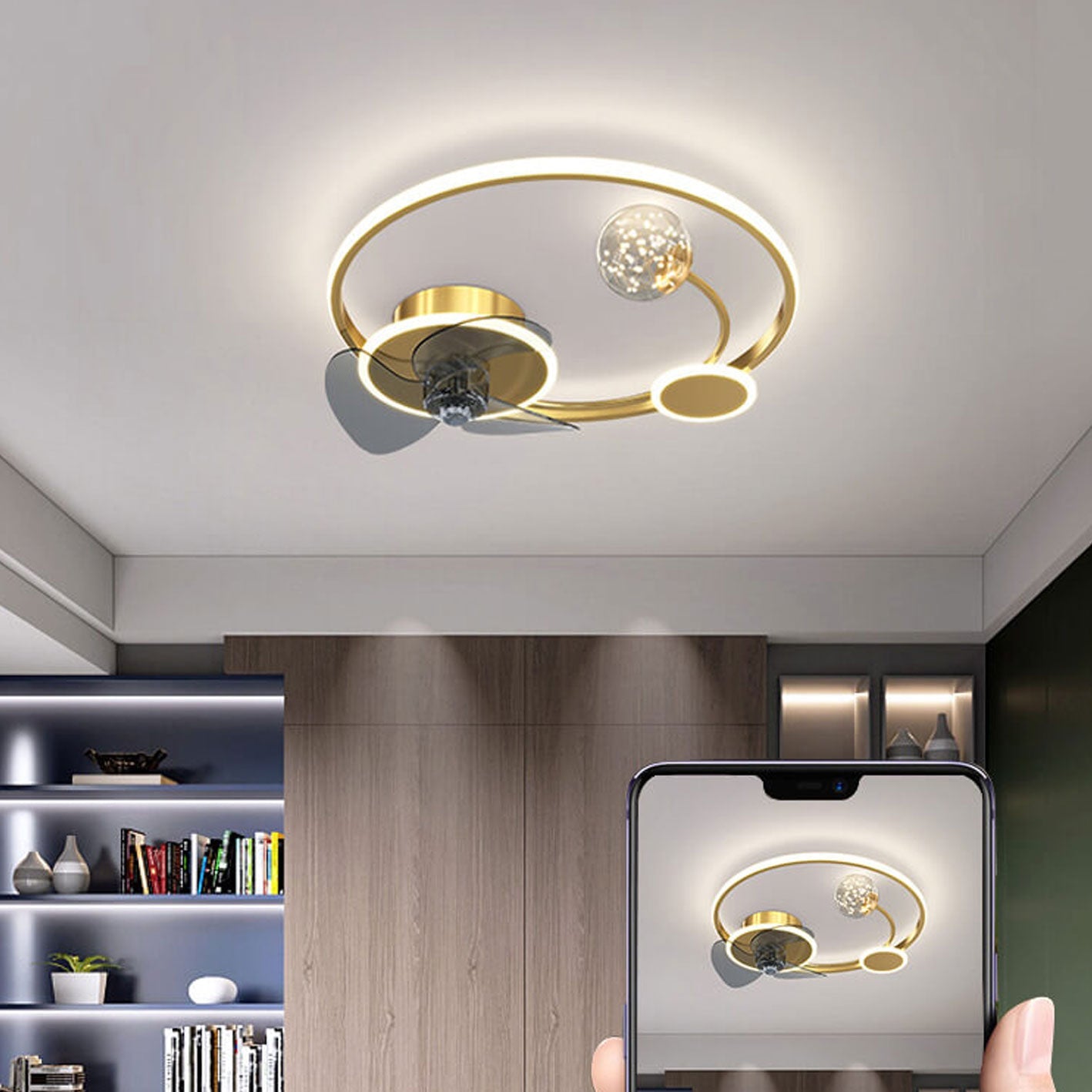 Modern Circle LED Flush Mount Ceiling Fan Light - Stylish, Energy-Efficient Ceiling Fixture for Home Decor