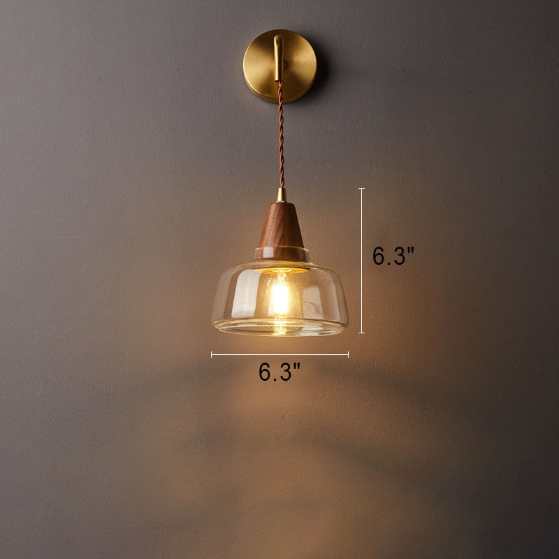 Traditional Japanese Walnut Glass Copper Cylinder Wall Sconce Lamp - 1-Light Elegant Lighting Fixture