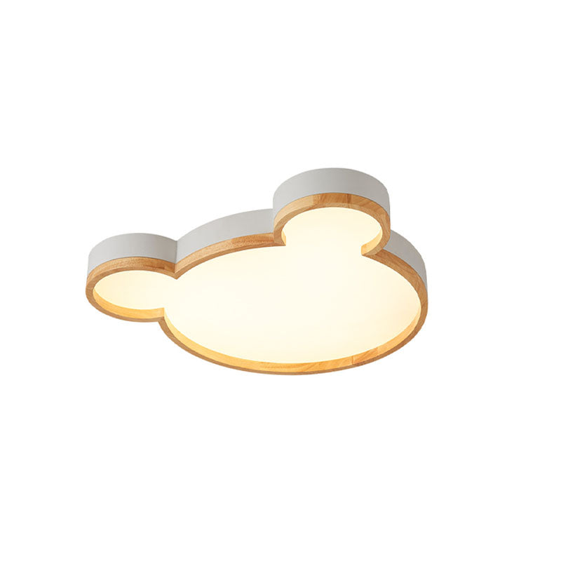 Nordic Wood Bear Shape LED Kids Ceiling Light - Flush Mount Illumination for Children's Room