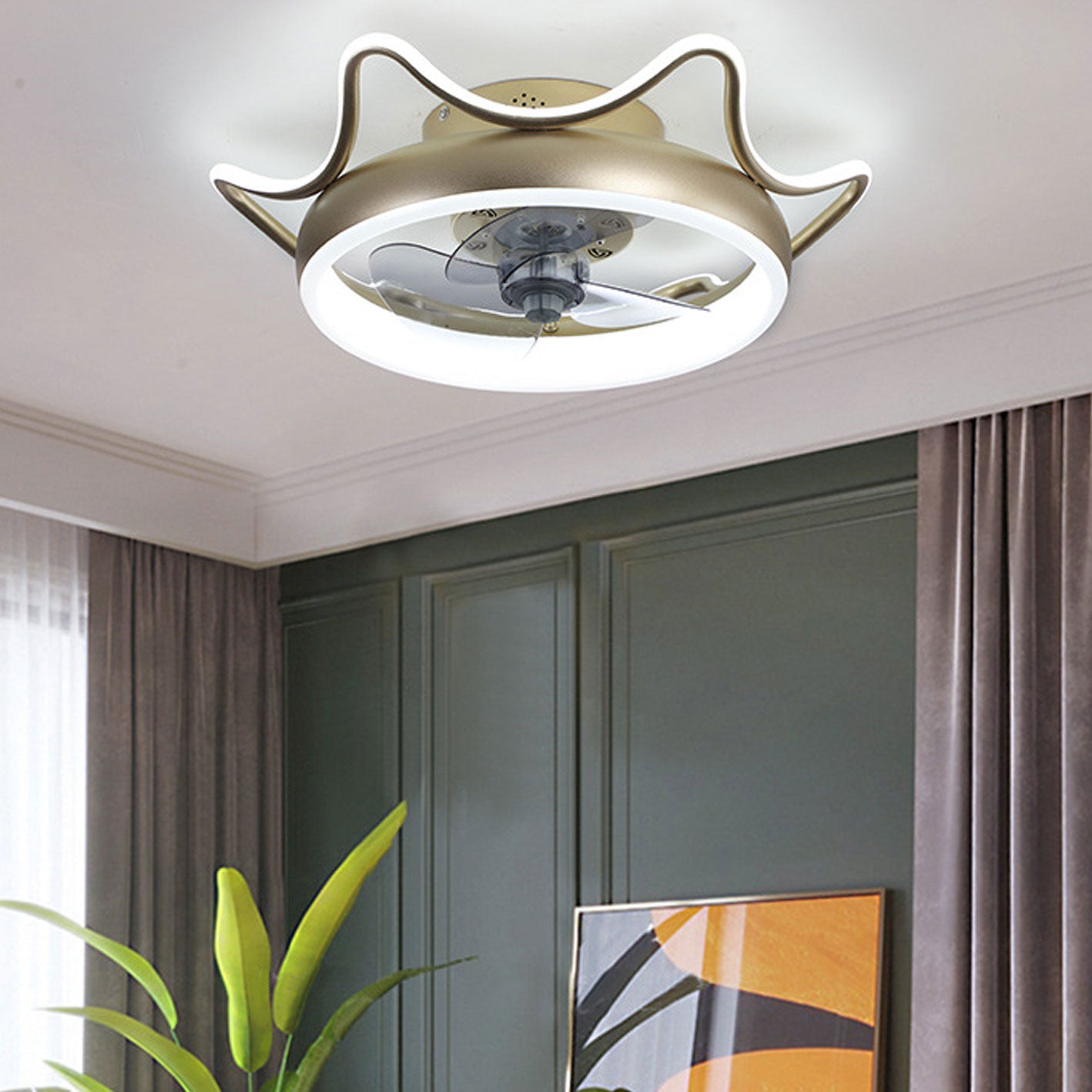 Nordic Light Luxury Round Wrought Iron LED Ceiling Fan Light
