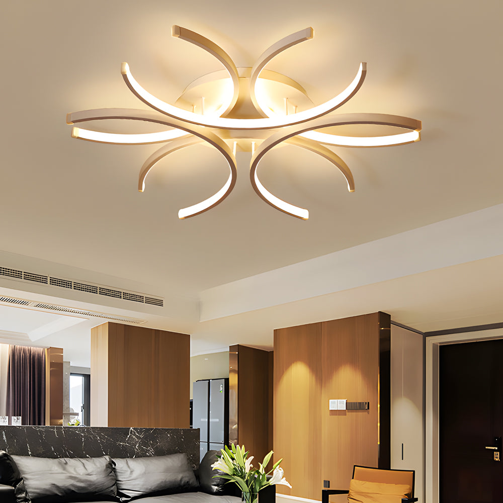 Simple Semi-Circle Lines Flower LED Ceiling Light Dimmable Modern Fixture
