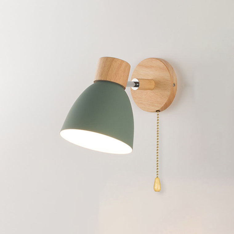 Modern Minimalist Macaron Iron Wood Wall Sconce Lamp - 1-Light Solid Color Design