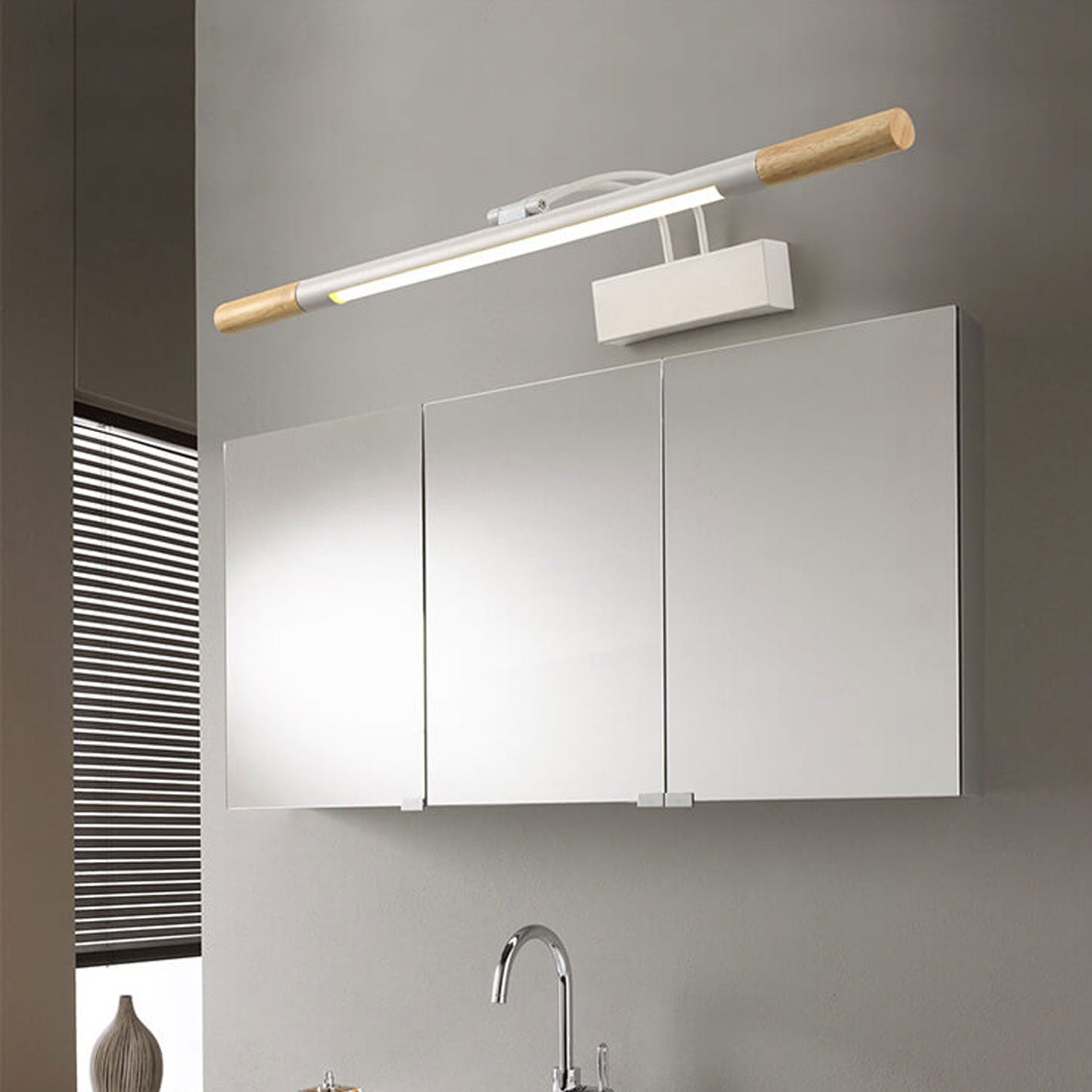 Nordic Solid Wood LED Curved Arm Vanity Light Wall Sconce