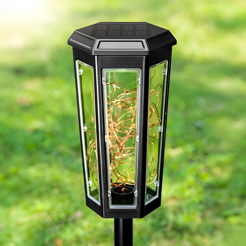2Pcs Hexagonal Solar LED String Lights with Motion Sensor for Lawn Decoration