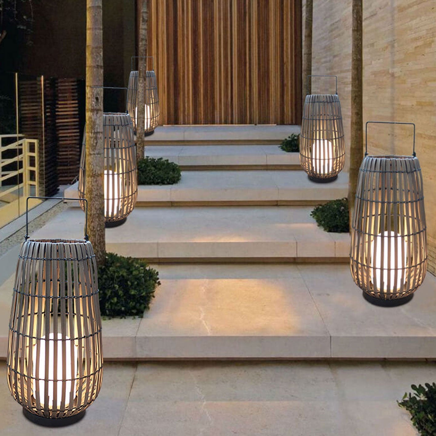 Modern Rattan Weaving Oval Outdoor Waterproof Floor Lamp