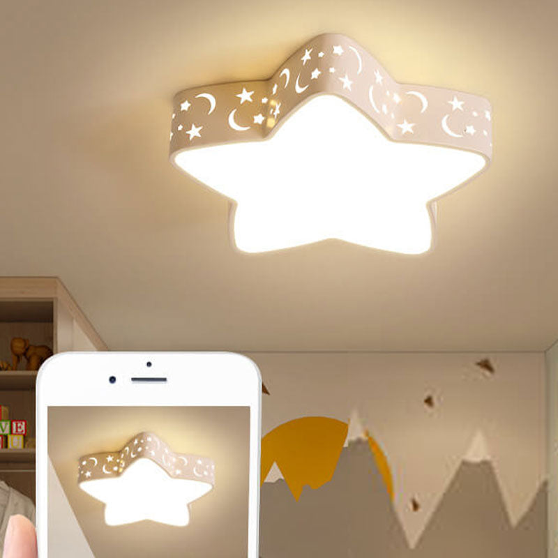 Cartoon Creative Star Shape LED Flush Mount Ceiling Light Fixture for Kids' Room, Nursery, Children’s Bedroom, Modern Ceiling Lamp, Cute Decorative Lighting, Energy-Efficient Star Pendant Light for Playroom or Baby Room