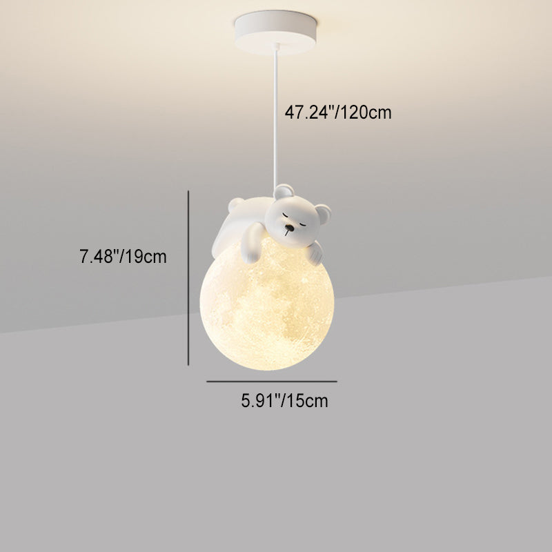 Contemporary Rabbit Moon Kids Pendant Light - 1-Light Resin Fixture for Living Room Decor