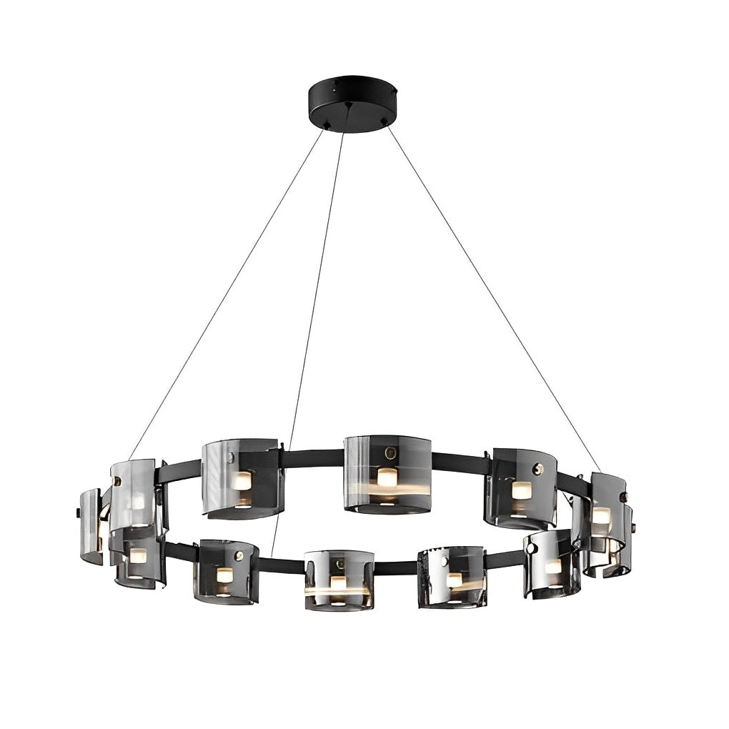 Circle Glass Stepless Dimming LED Chandelier - Nordic Design with Brightness Memory