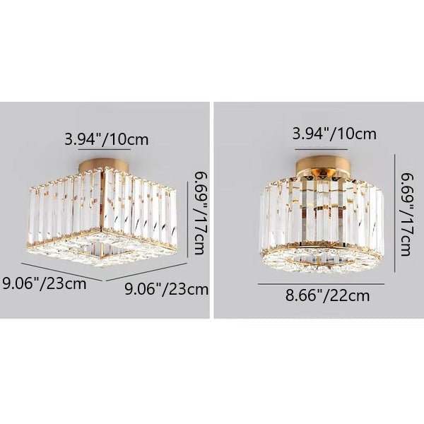 Modern Luxury Crystal Round Square 1-Light Semi-Flush Mount Ceiling Light for Living Room