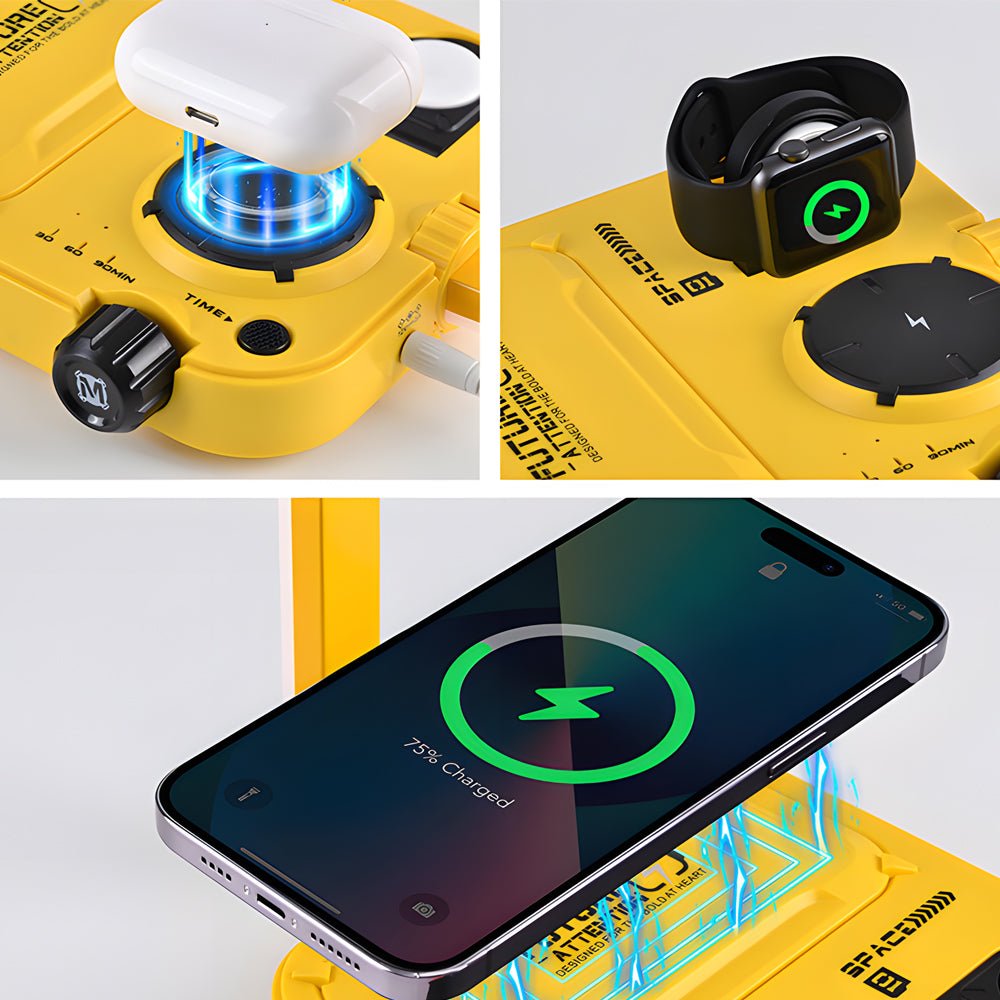 3-in-1 Touch Bedside LED Table Lamp with Wireless Charger & Timer  

Illuminate your space with this versatile 3-in-1 bedside lamp featuring LED lighting, wireless charging, and a convenient timer function. Perfect for bedrooms and nightstands, this moder