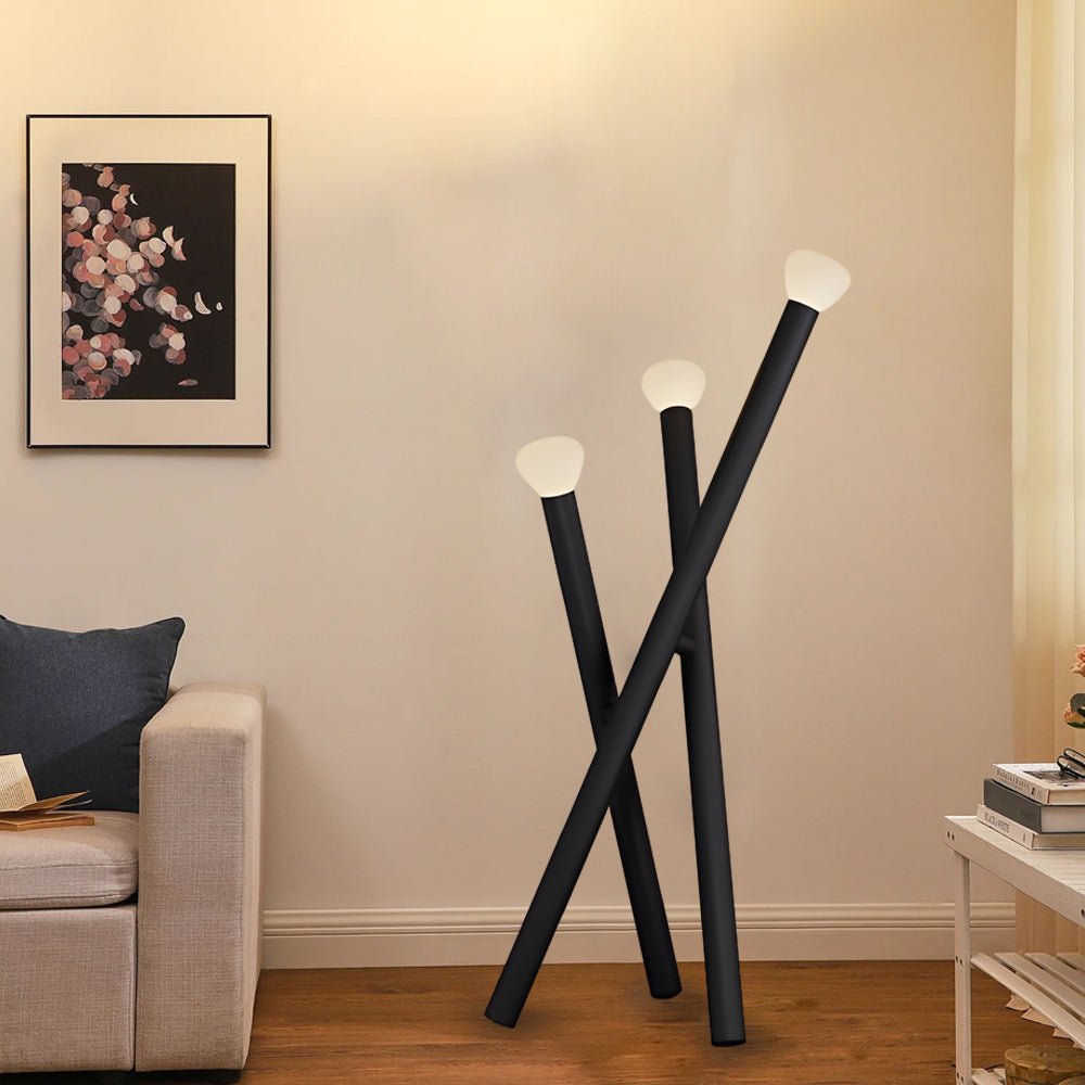 3-Light Minimalist Modern Stick Floor Lamp - Contemporary Lighting for Living Room, Adjustable Height, LED Compatible, Home Decor Accent