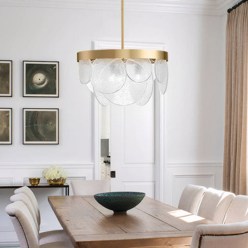 3-Light Round Semi Flush Mount Glass Chandelier - Modern Ceiling Light Fixture for Living Room Dining Room Bedroom, Stylish Home Lighting Design