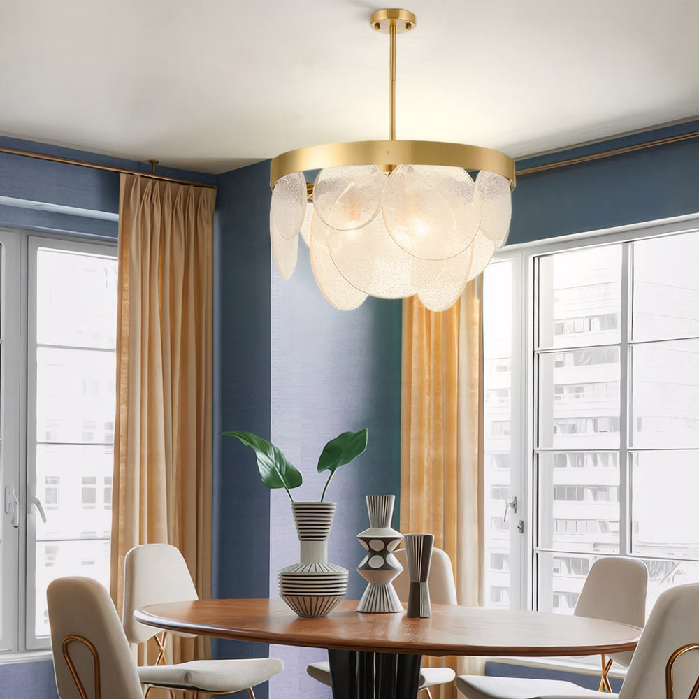 3-Light Round Semi Flush Mount Glass Chandelier - Modern Ceiling Light Fixture for Living Room Dining Room Bedroom, Stylish Home Lighting Design