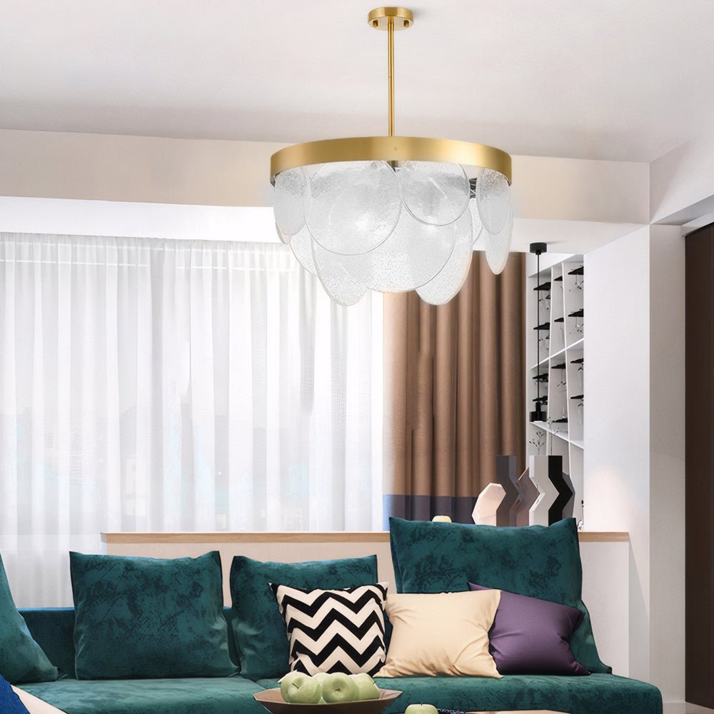 3-Light Round Semi Flush Mount Glass Chandelier - Modern Ceiling Light Fixture for Living Room Dining Room Bedroom, Stylish Home Lighting Design