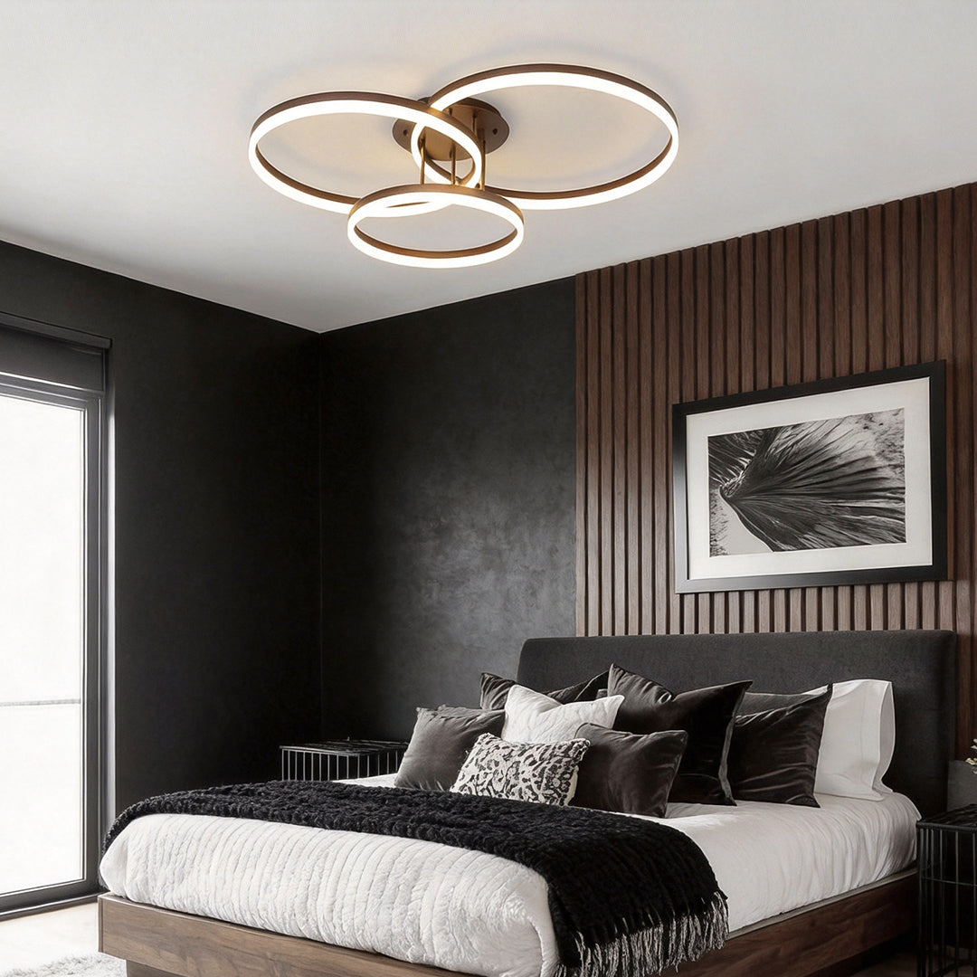 Modern 3-Ring Flush Mount Metal Light Fixture - Large Decorated Ceiling Lamp