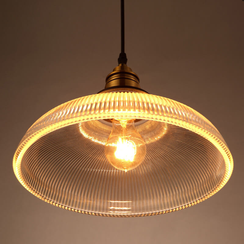 Vintage Striped Glass Pendant Light Fixture - 1-Light Ceiling Hanging Lamp