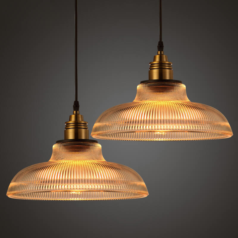 Vintage Striped Glass Pendant Light Fixture - 1-Light Ceiling Hanging Lamp