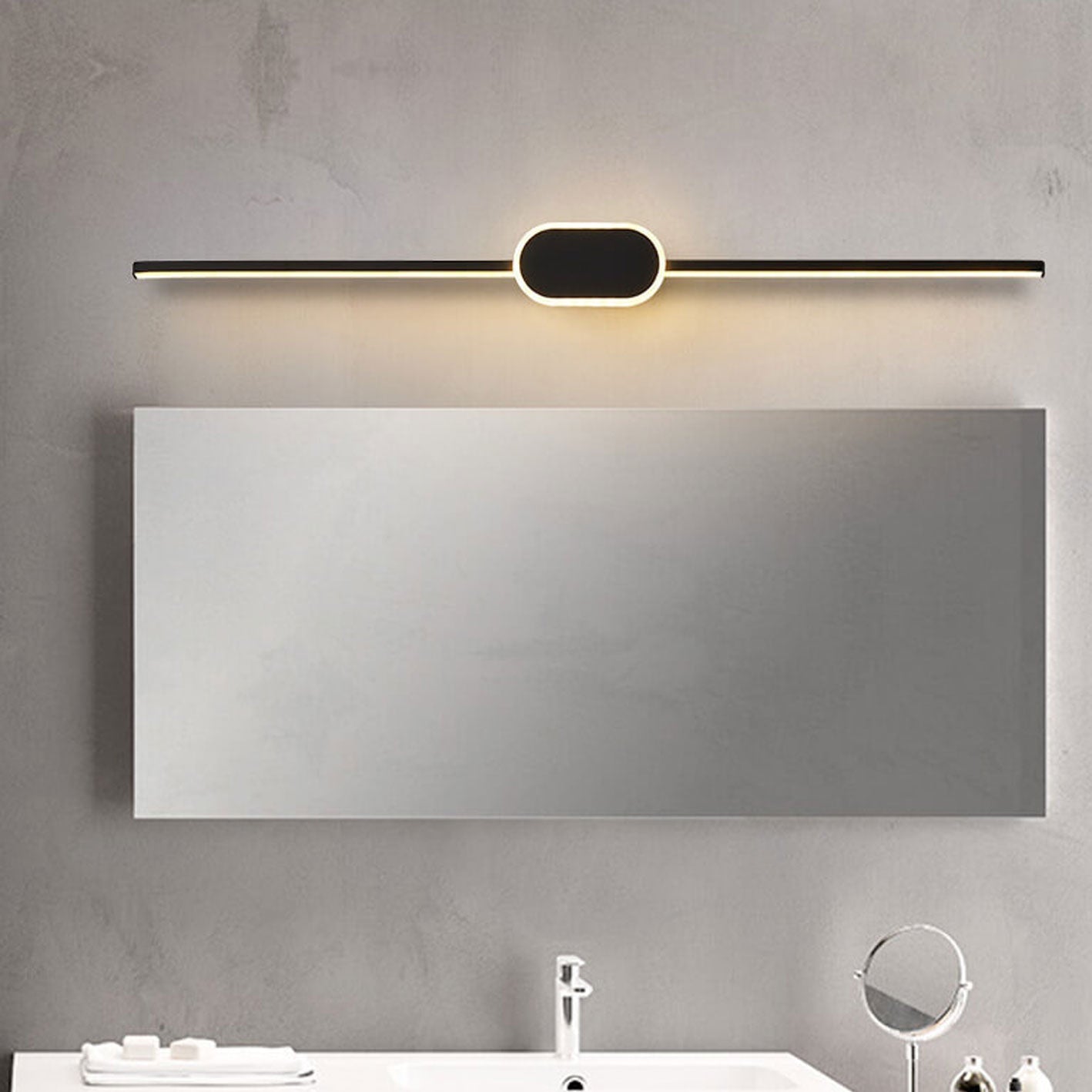 Modern Minimalist Oval Base LED Wall Sconce - Long Strip Design Vanity Light