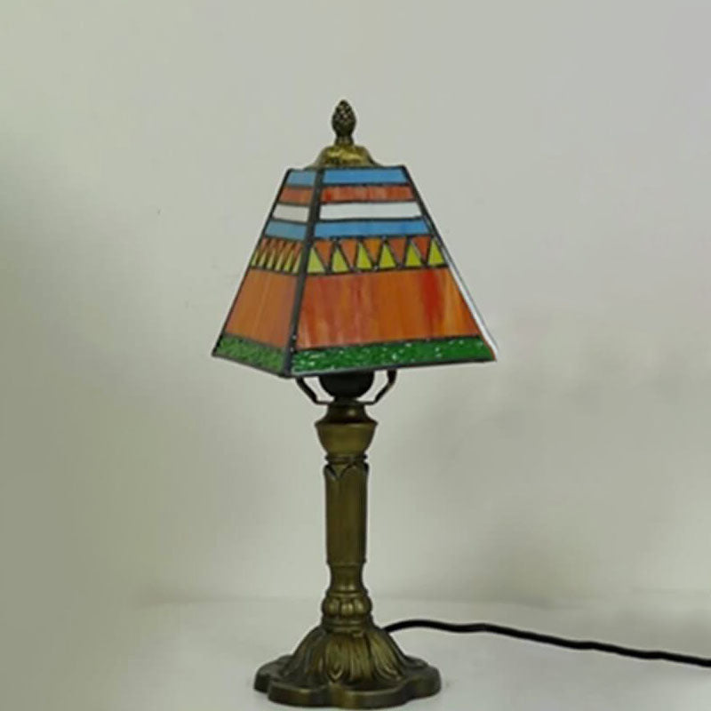 Traditional Tiffany Square Stained Glass Table Lamp - 1-Light Iron Fixture for Bedroom Decor