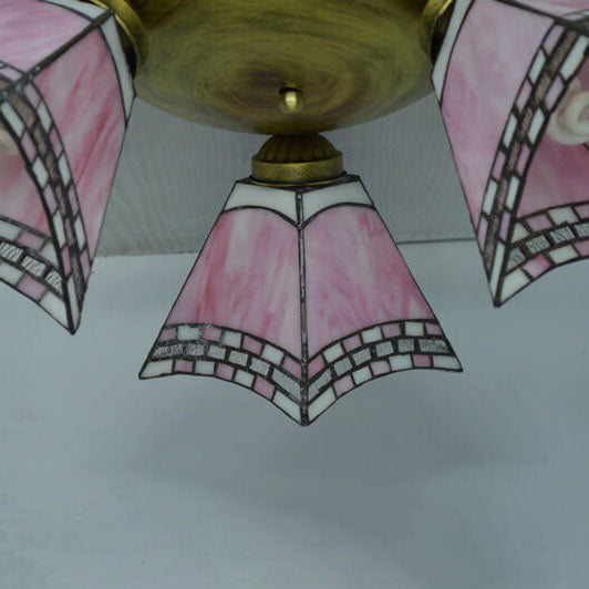 Tiffany Style Stained Glass 3-Light Semi-Flush Mount Light Fixture