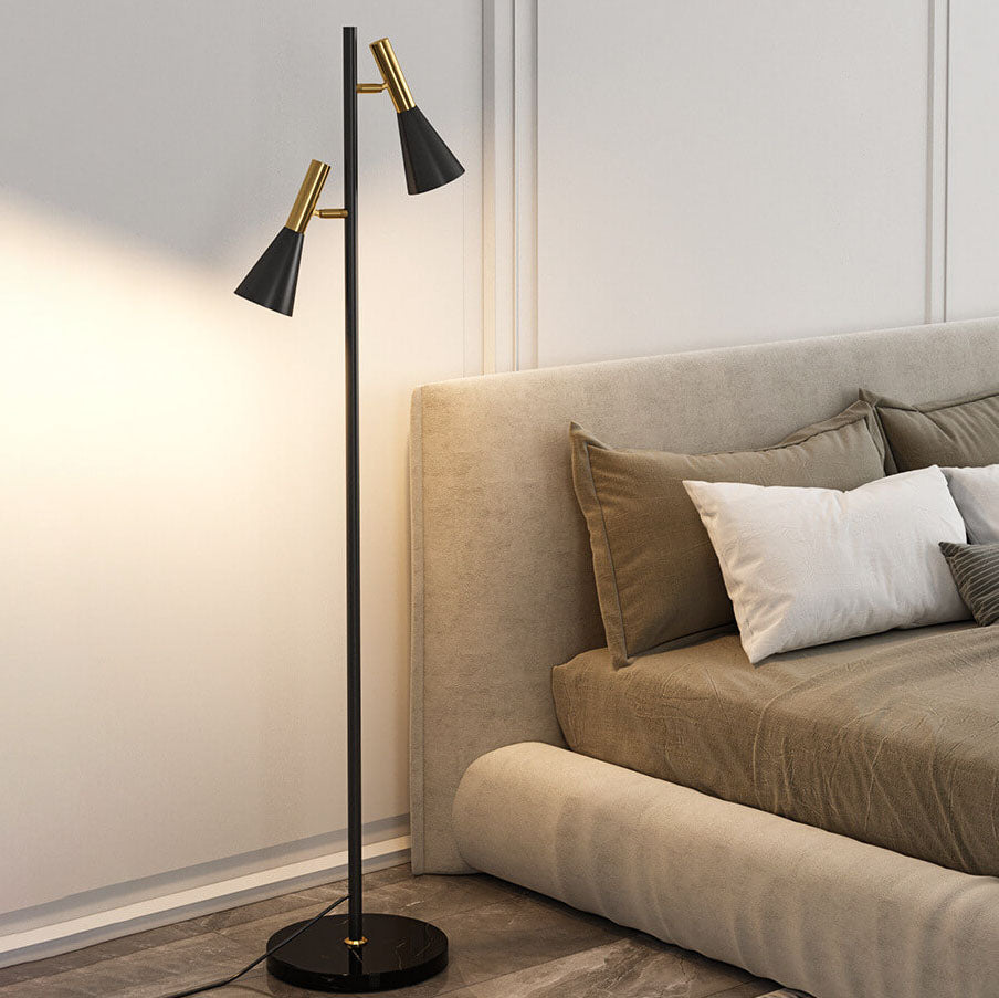 Modern Minimalist Marble Iron Horn Shade Rotatable 2-Light Floor Lamp for Living Room & Bedroom