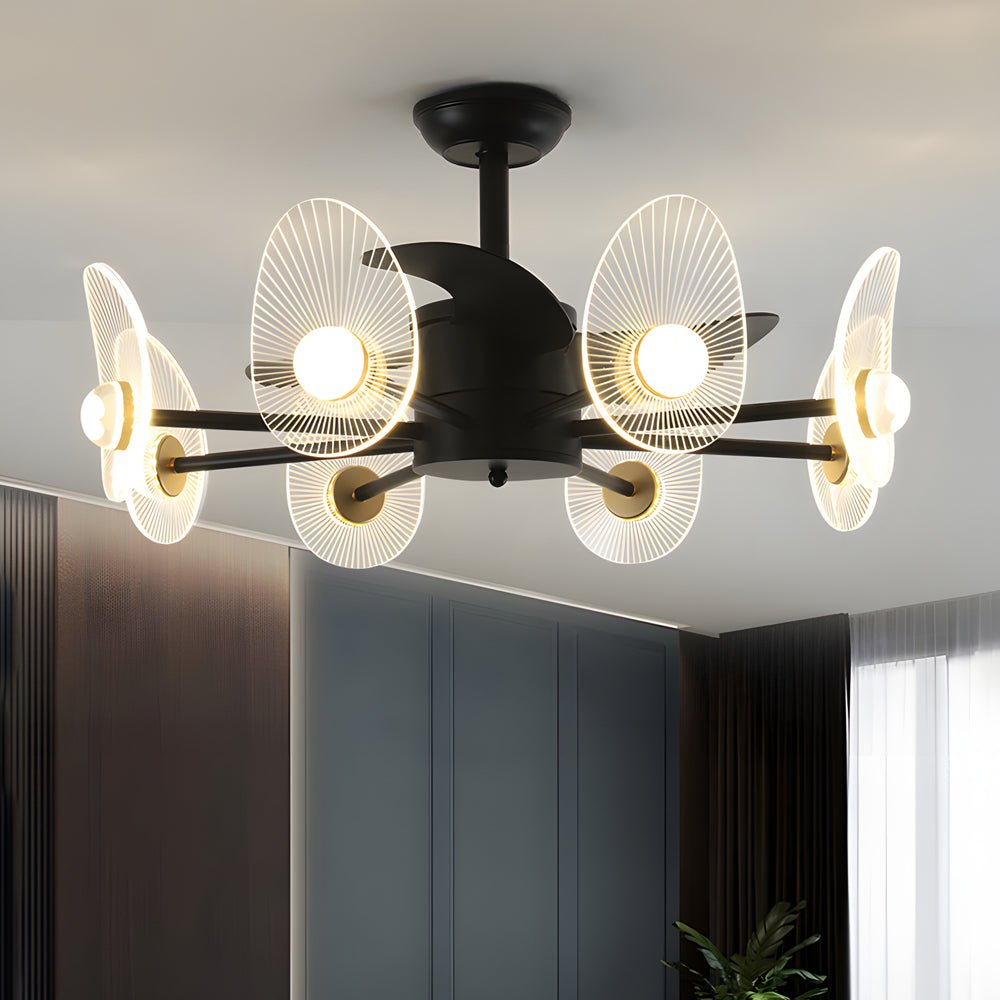 31-Inch Black Round Acrylic Ceiling Fan with Light and Remote Control - 3 Blade Design