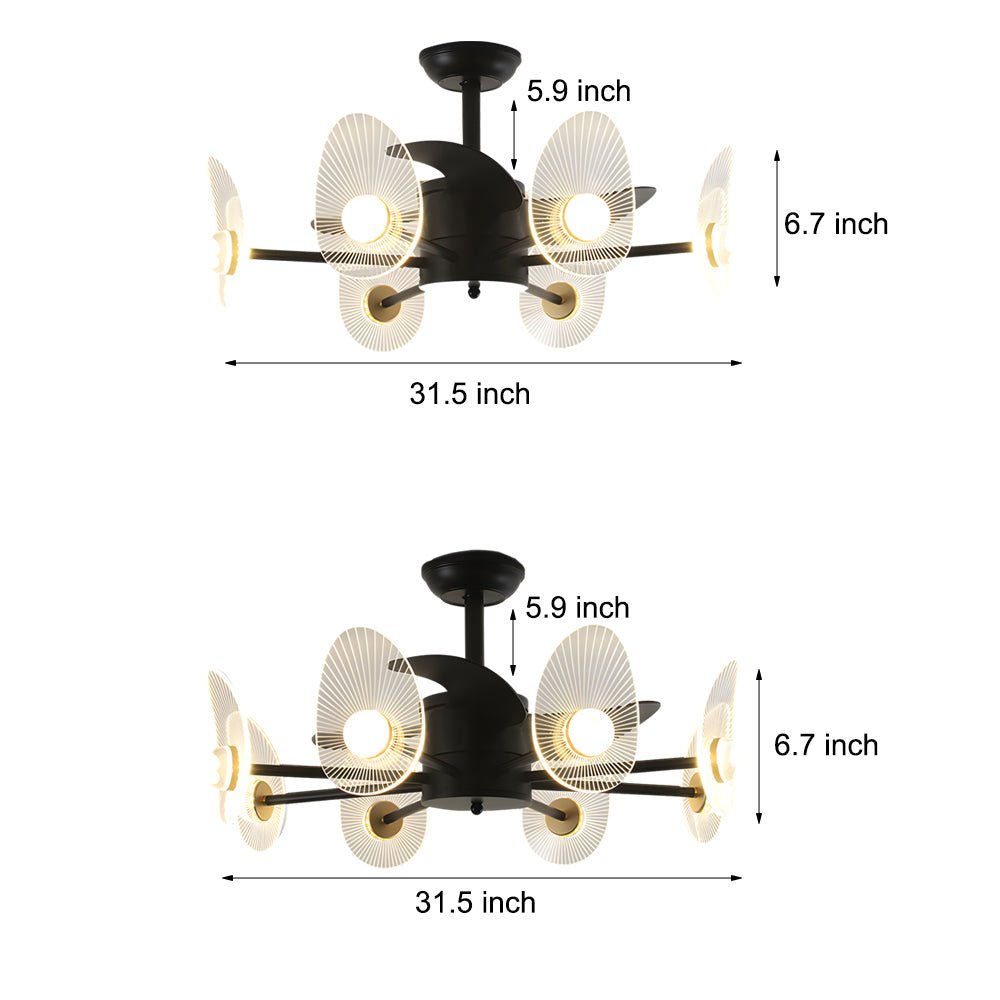 31-Inch Black Round Acrylic Ceiling Fan with Light and Remote Control - 3 Blade Design
