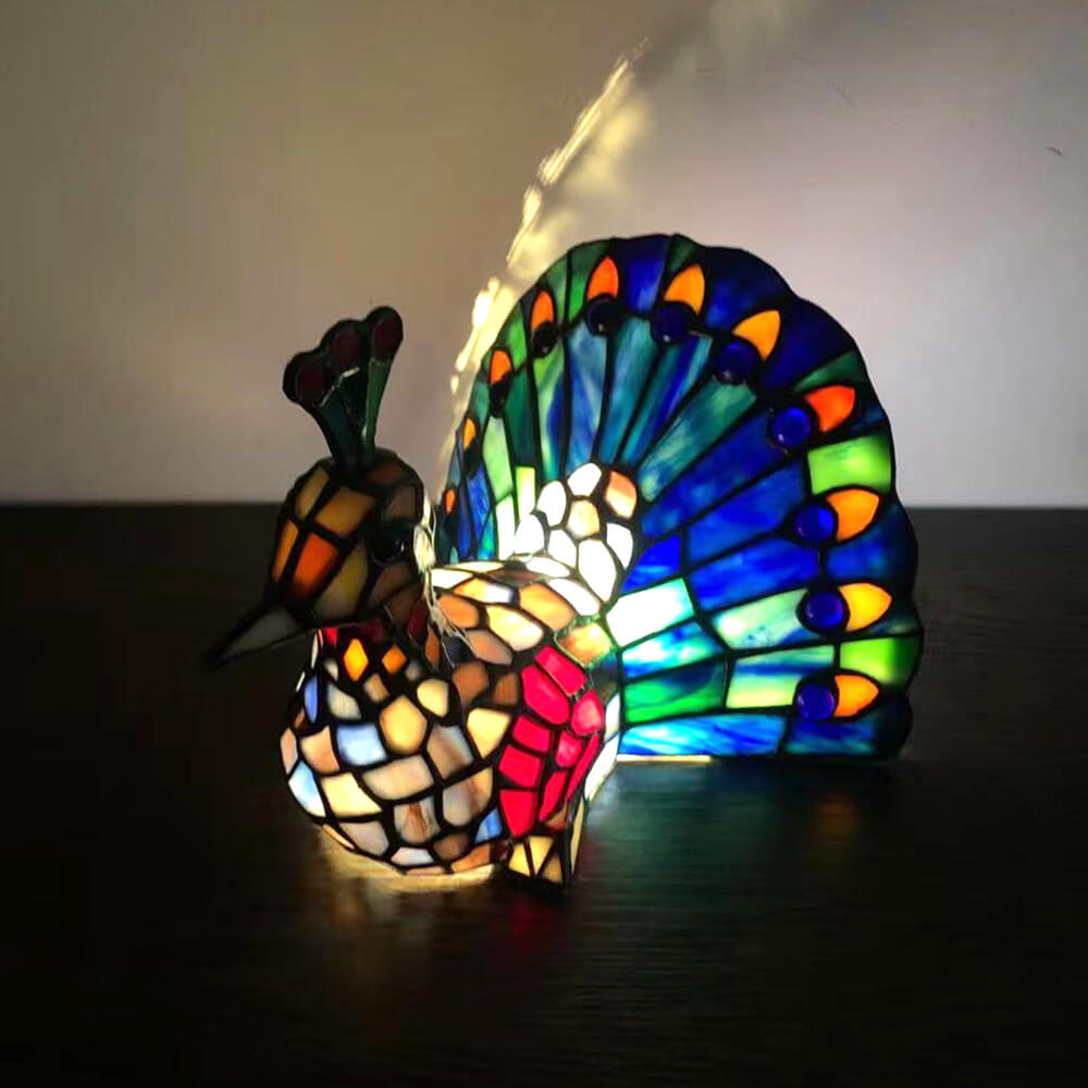 Tiffany Creative Animal Stained Glass 1-Light Decorative Table Lamp, Unique Art Nouveau Style, Vintage Tiffany Lamp, Handmade Stained Glass Lighting, Decorative Home Accent, Artistic Table Lamp for Living Room, Bedroom, Office, Kids Room, Gift Idea for An