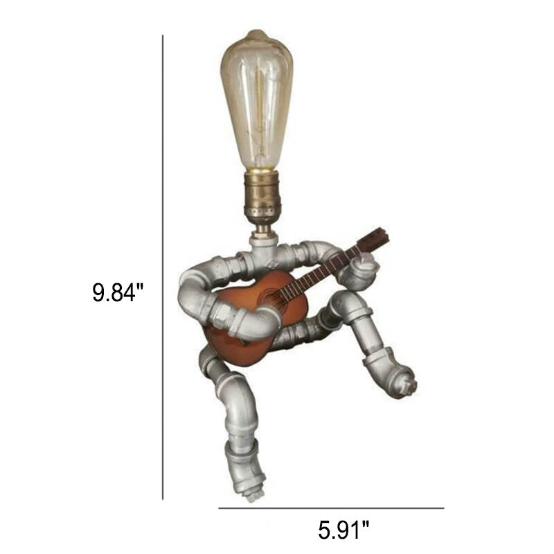 Industrial Plumbing Guitar Robot 1-Light Table Lamp | Unique LED Lighting | Modern Industrial Home Decor | Music-Themed Desk Lamp | Vintage Style Guitar Design | Creative Lighting Solution | Industrial Pipe Lamp | Adjustable Guitar Stand Base | Decorative