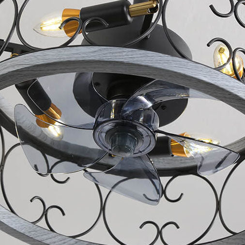Industrial Minimalist Copper Iron Semi-Flush Mount Ceiling Fan Light - 4-Light Round Square Design