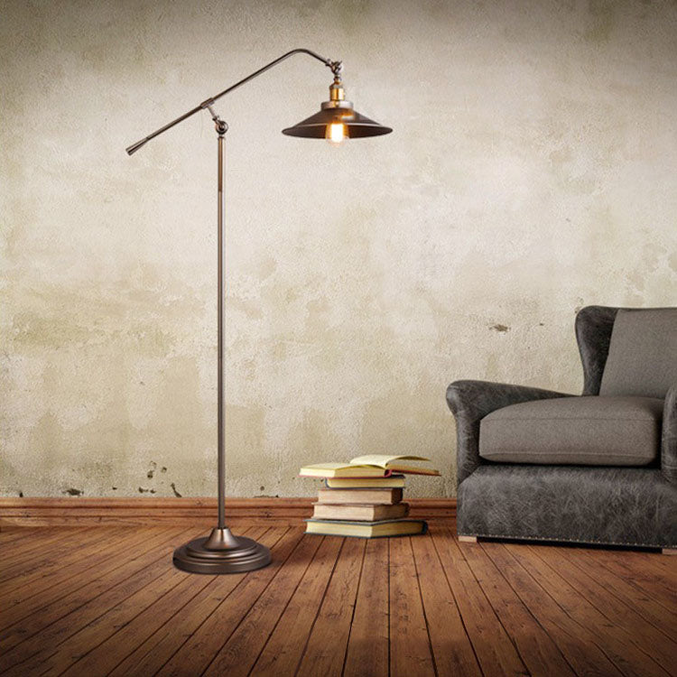 Contemporary Industrial Iron Floor Lamp - Long Arm 1-Light for Bedroom