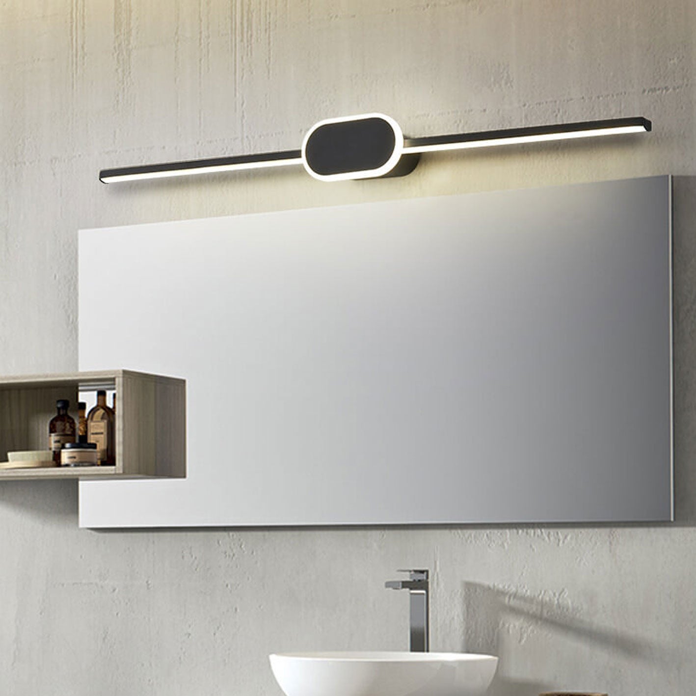 Modern Minimalist Oval Base LED Wall Sconce - Long Strip Design Vanity Light