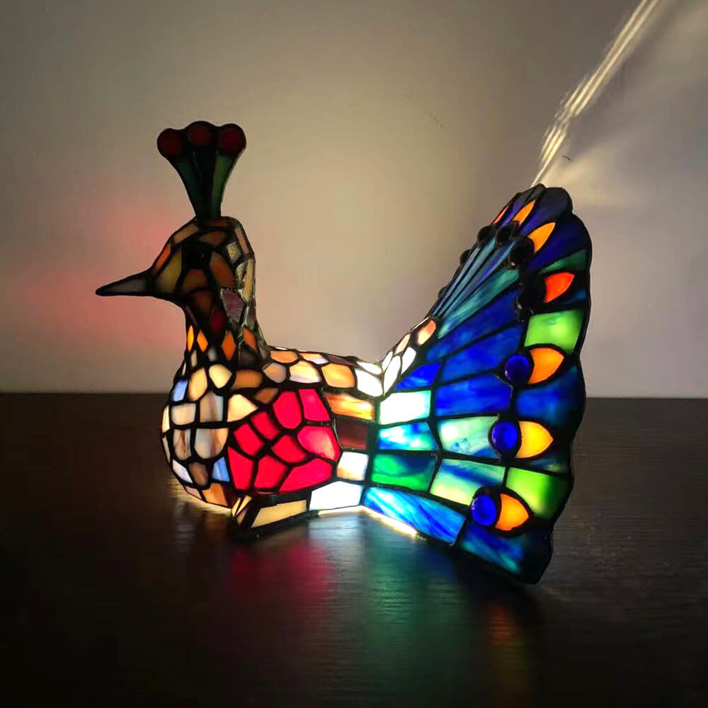Tiffany Creative Animal Stained Glass 1-Light Decorative Table Lamp, Unique Art Nouveau Style, Vintage Tiffany Lamp, Handmade Stained Glass Lighting, Decorative Home Accent, Artistic Table Lamp for Living Room, Bedroom, Office, Kids Room, Gift Idea for An