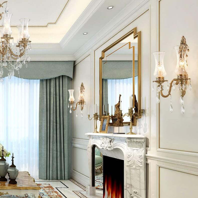 Traditional French Crystal Candelabra Wall Sconce Lamp - Brass 1/2 Light Design
