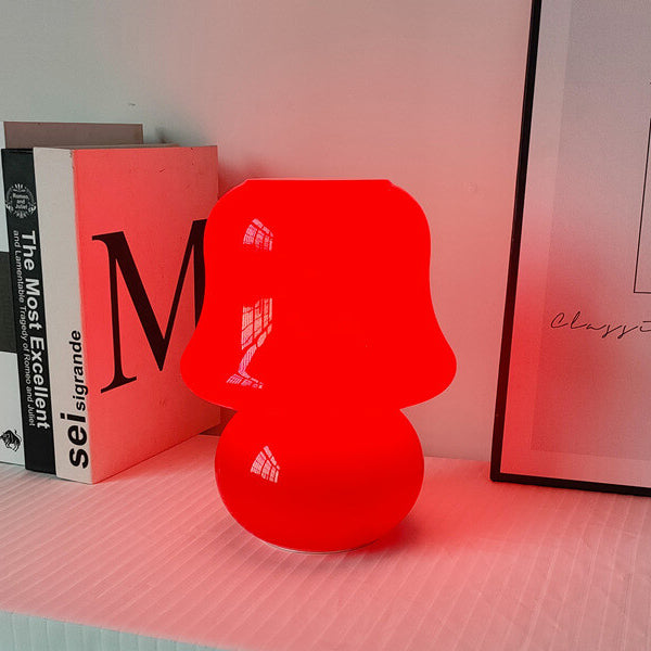 French Cream Handmade Glass Mushroom 1-Light Table Lamp, Unique Artisan Table Lamp, Vintage-Inspired Home Lighting, Decorative Glass Lamp, Soft Glow Interior Illumination, Modern Table Lamp for Living Room and Bedroom, Stylish Mushroom Design Lighting, Ar
