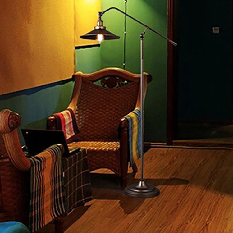 Contemporary Industrial Iron Floor Lamp - Long Arm 1-Light for Bedroom