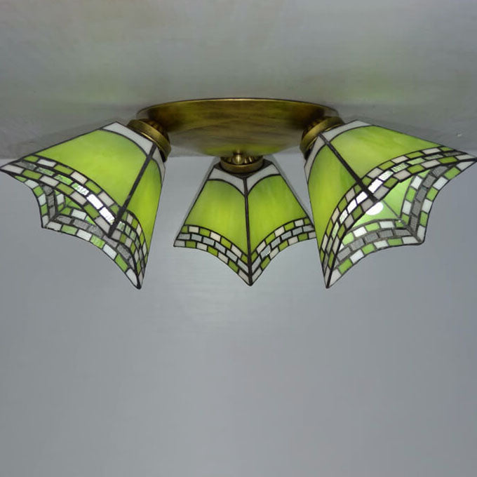 Tiffany Style Stained Glass 3-Light Semi-Flush Mount Light Fixture