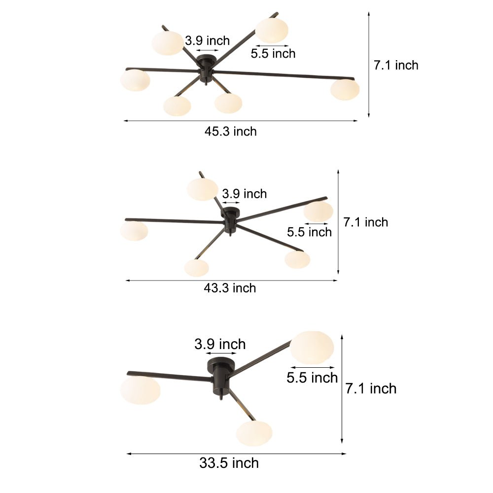 Jasper Semi Flush Mount Ceiling Lamp - 3/5/6 Lights Modern Fixture