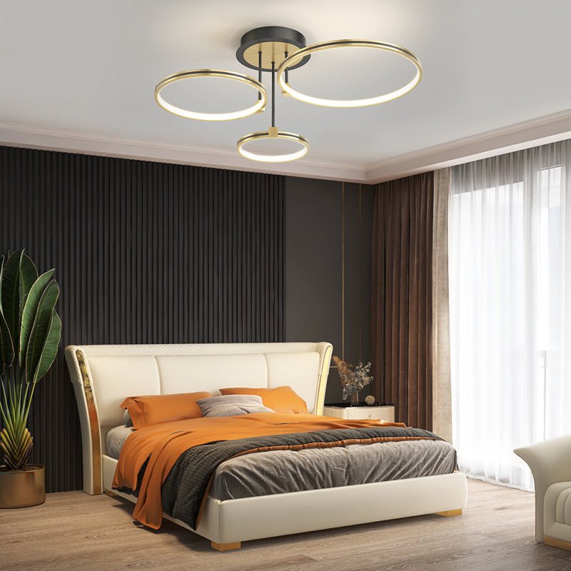 3/5/6 Rings Dimmable Gold Modern Ceiling Light with Leather Accent